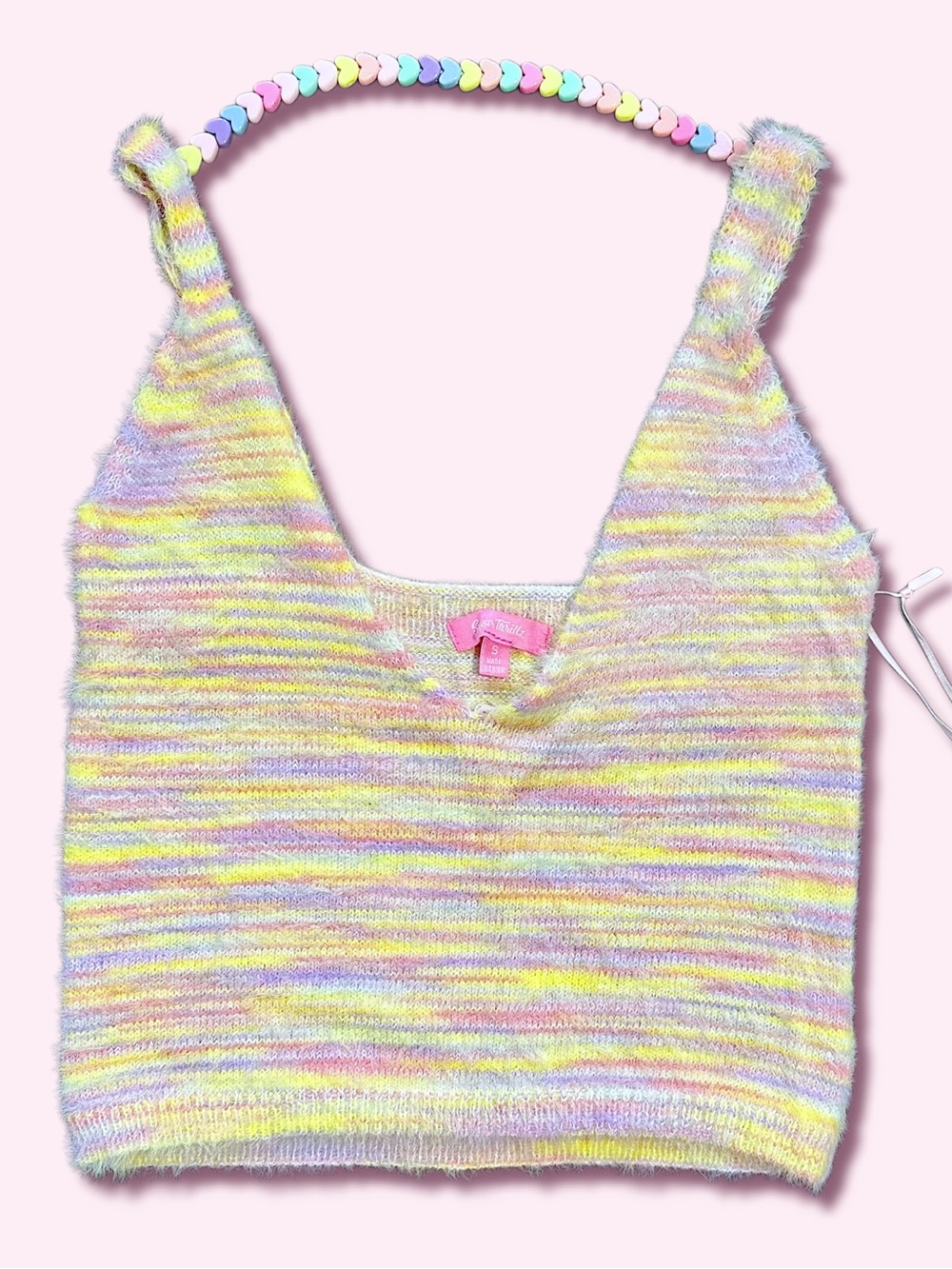 Sugar Thrillz Candy Rain Crop Top NWT S Pastel Multicolor Fuzzy Knit Tank Y2K